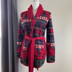 Lauren Jeans Company Ralph Lauren Aztec  Belted Sweater Cardigan